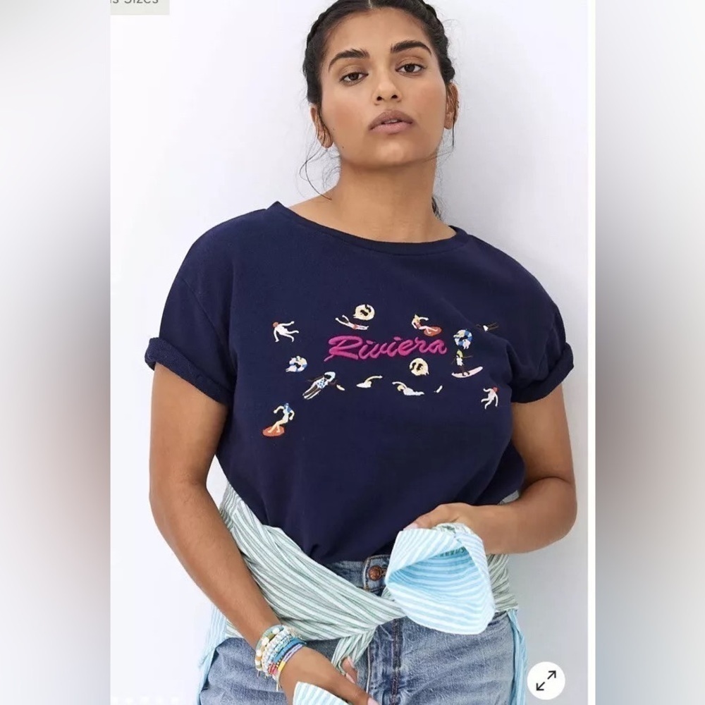 Maeve Anthropologie Beach Embroidered Sweatshirt Tee Medium